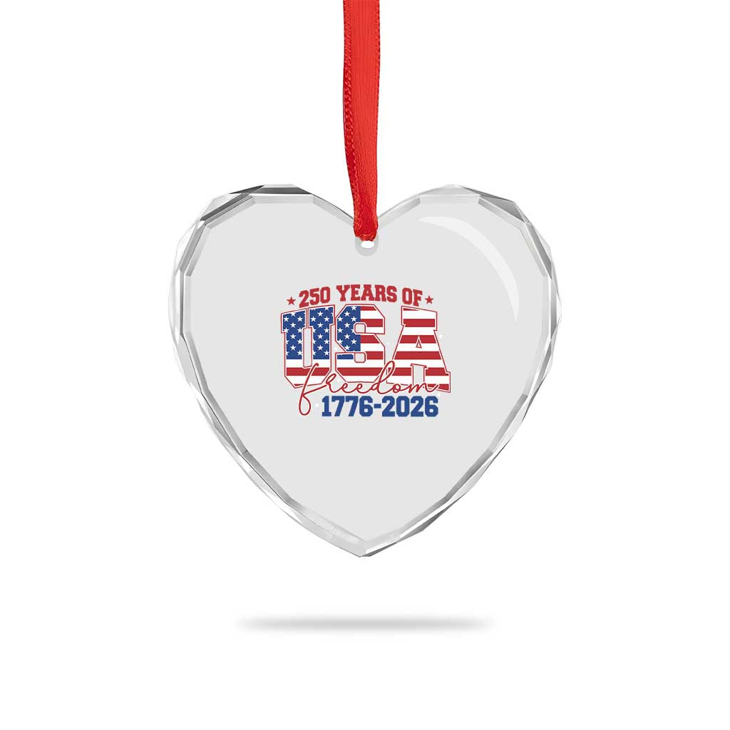 USA 250 Years Of Freedom Heart Crystal Glass Ornament USA Independence 250th Anniversary 1776 2026 Patriotic Flag