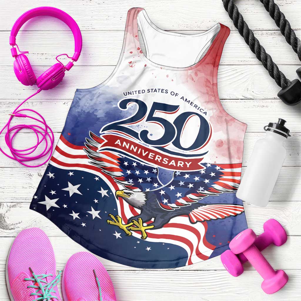 USA 250 Years of Freedom Women Racerback Tank American Patriotic