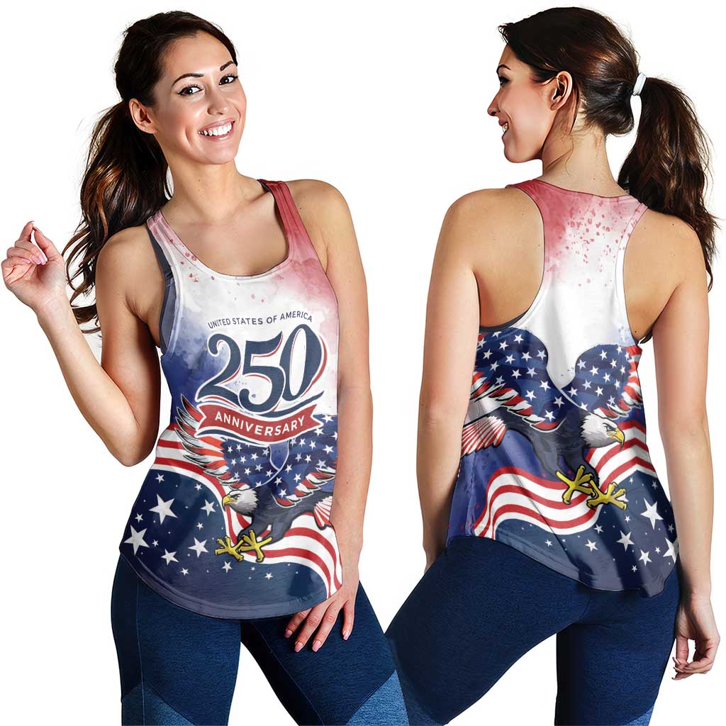 USA 250 Years of Freedom Women Racerback Tank American Patriotic