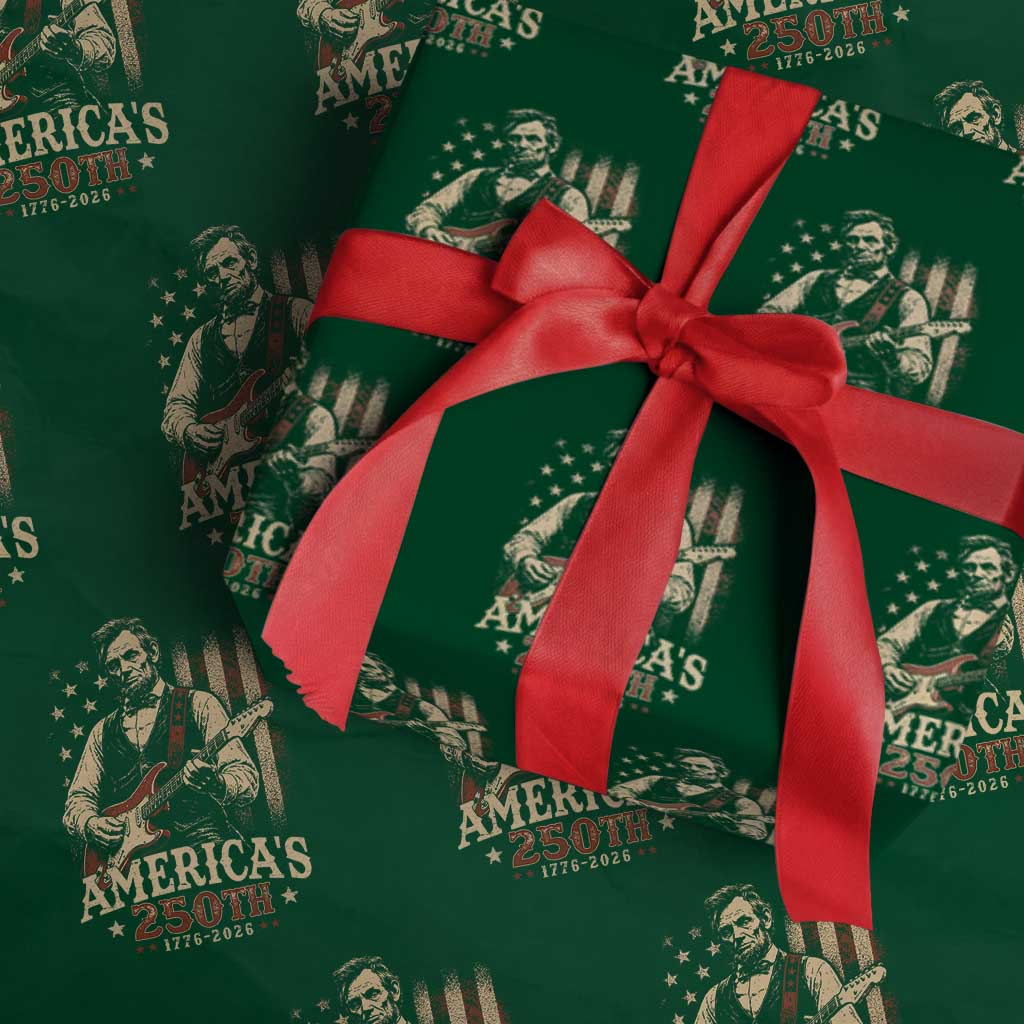 USA 250th 1776 to 2026 Rock Star Abraham Lincoln Wrapping Paper Roll Vintage Electric Guitar Player Patriotic Us Flag Semiquincentennial