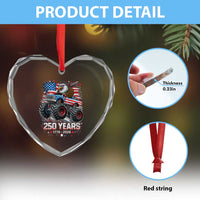 USA 250th Anniversary 250 Years 1776 2026 Monster Truck Eagle Heart Crystal Glass Ornament