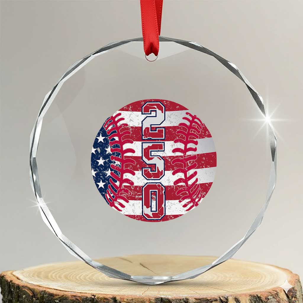 USA 250th Anniversary Baseball Crystal Glass Ornament Patriotic Athlete Gift