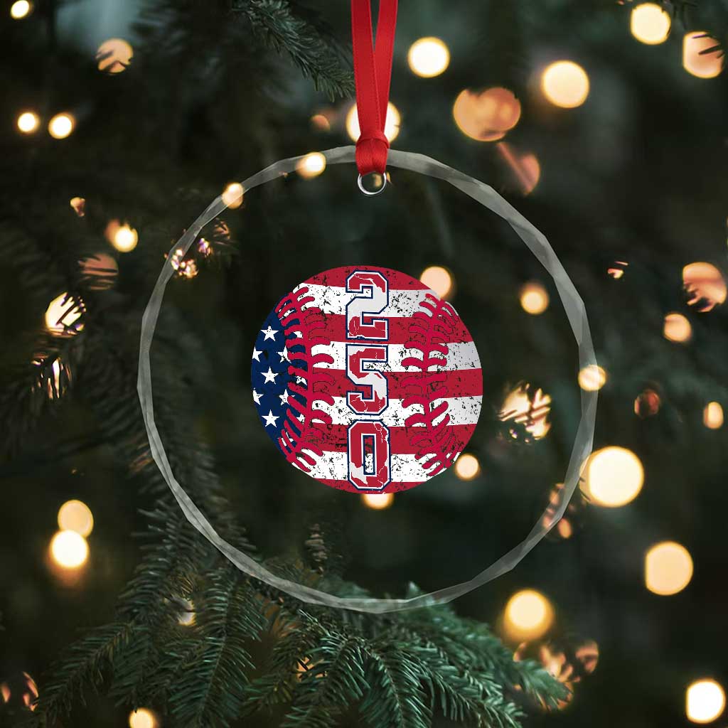 USA 250th Anniversary Baseball Crystal Glass Ornament Patriotic Athlete Gift