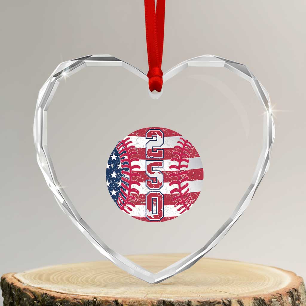 USA 250th Anniversary Baseball Heart Crystal Glass Ornament Patriotic Athlete Gift