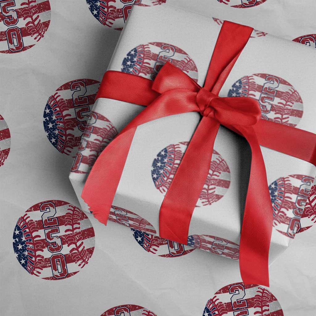 USA 250th Anniversary Baseball Wrapping Paper Roll Patriotic Athlete Gift