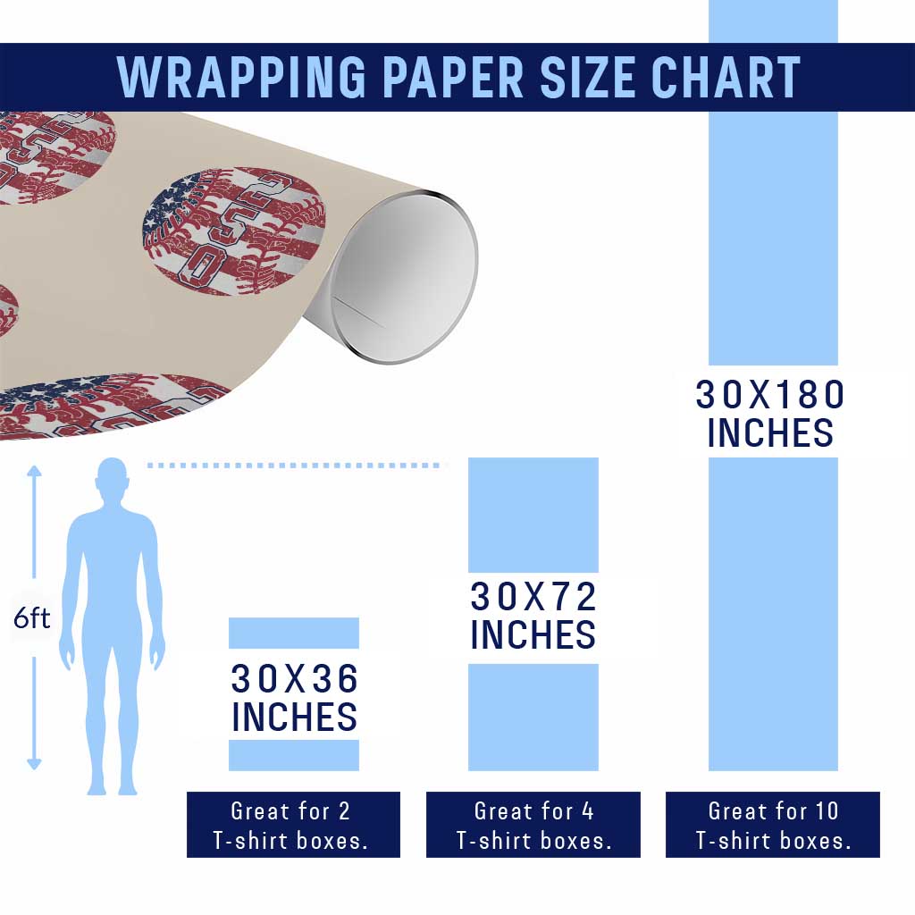 USA 250th Anniversary Baseball Wrapping Paper Roll Patriotic Athlete Gift