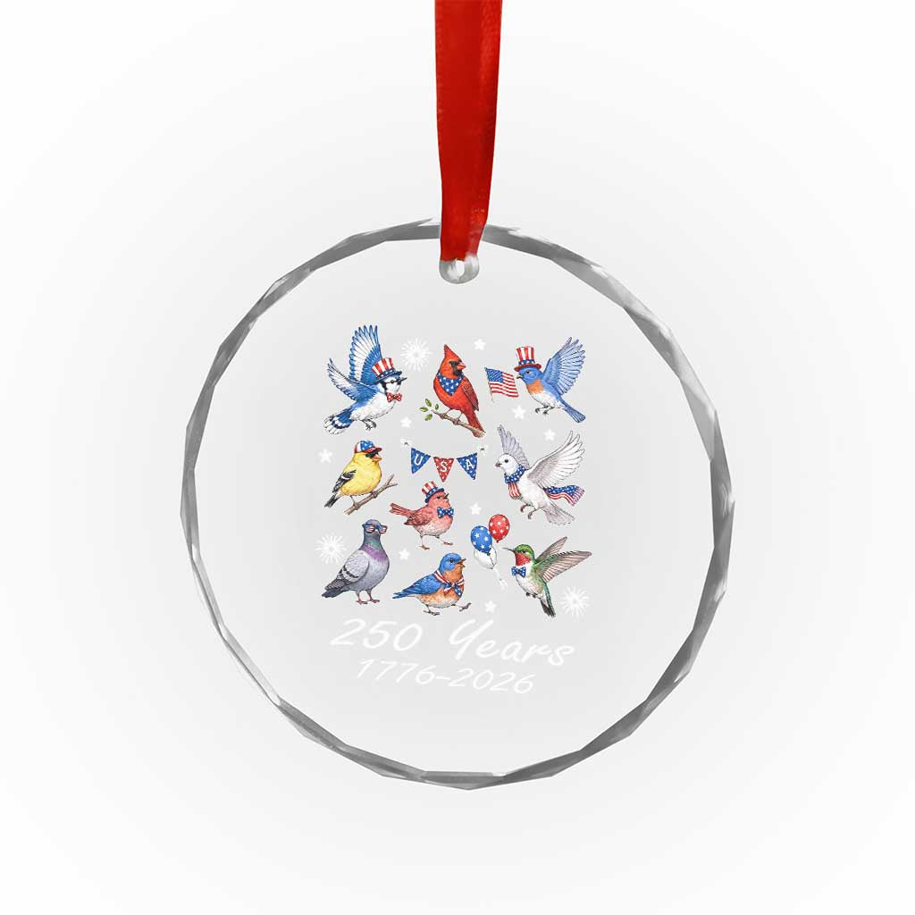 USA 250th Anniversary Bird Crystal Glass Ornament Patriotic American Birds Independence Day Birdwatchers Birders