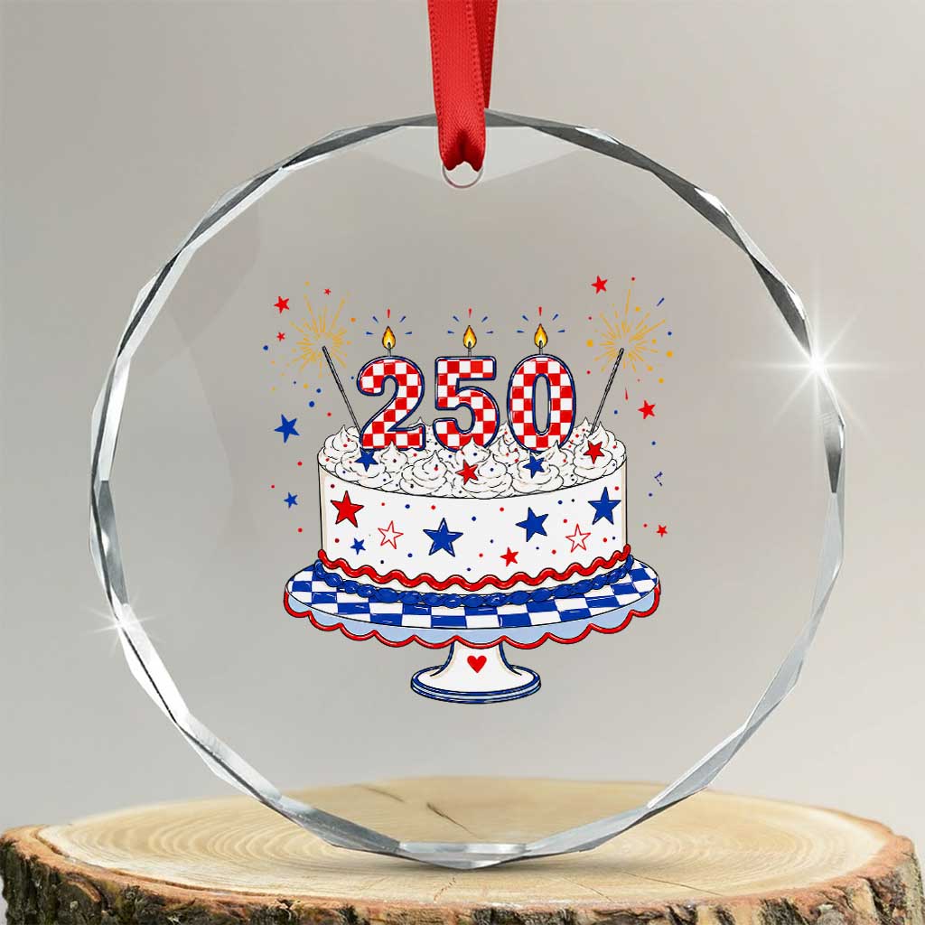 USA 250th Anniversary Birthday Cake Party Gift Crystal Glass Ornament