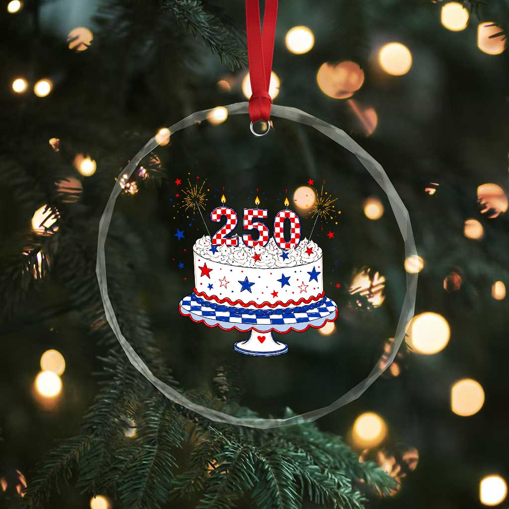 USA 250th Anniversary Birthday Cake Party Gift Crystal Glass Ornament