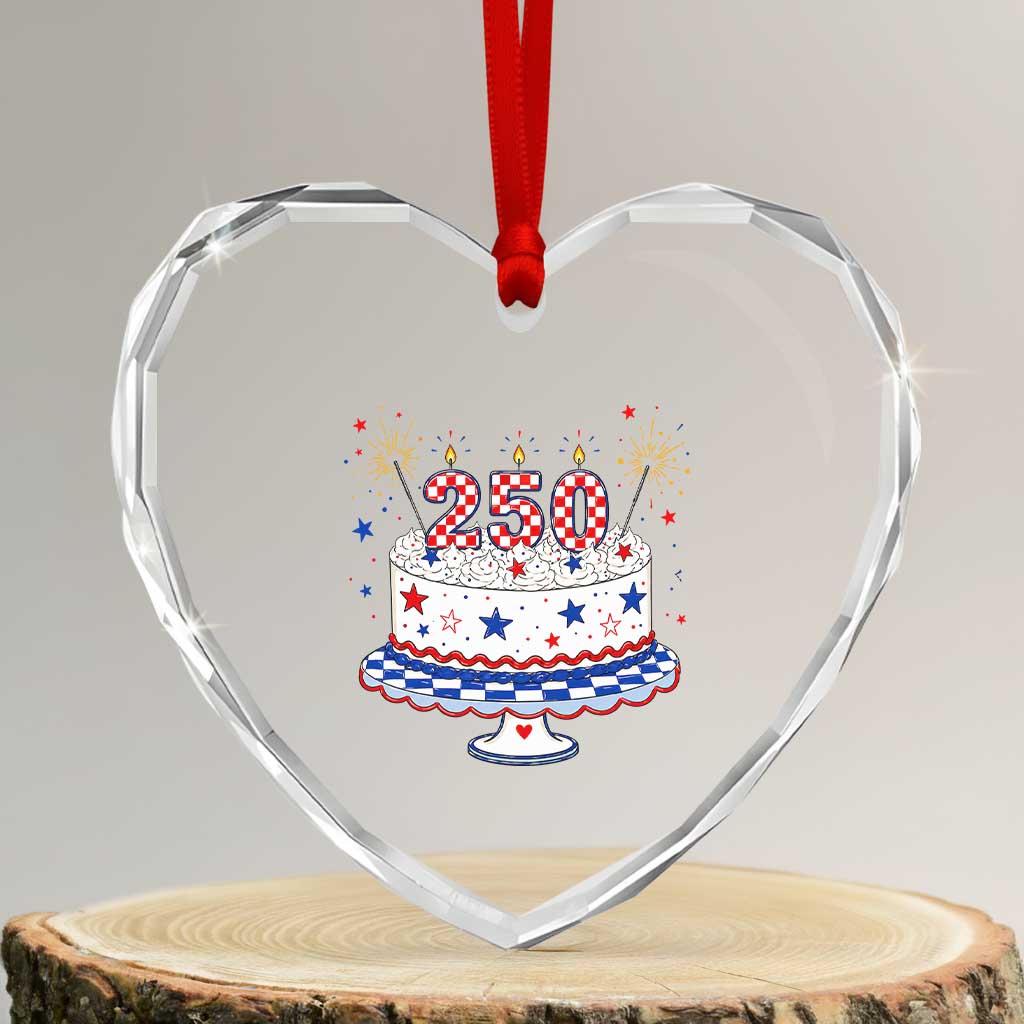 USA 250th Anniversary Birthday Cake Party Gift Heart Crystal Glass Ornament