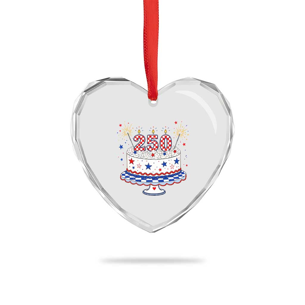 USA 250th Anniversary Birthday Cake Party Gift Heart Crystal Glass Ornament