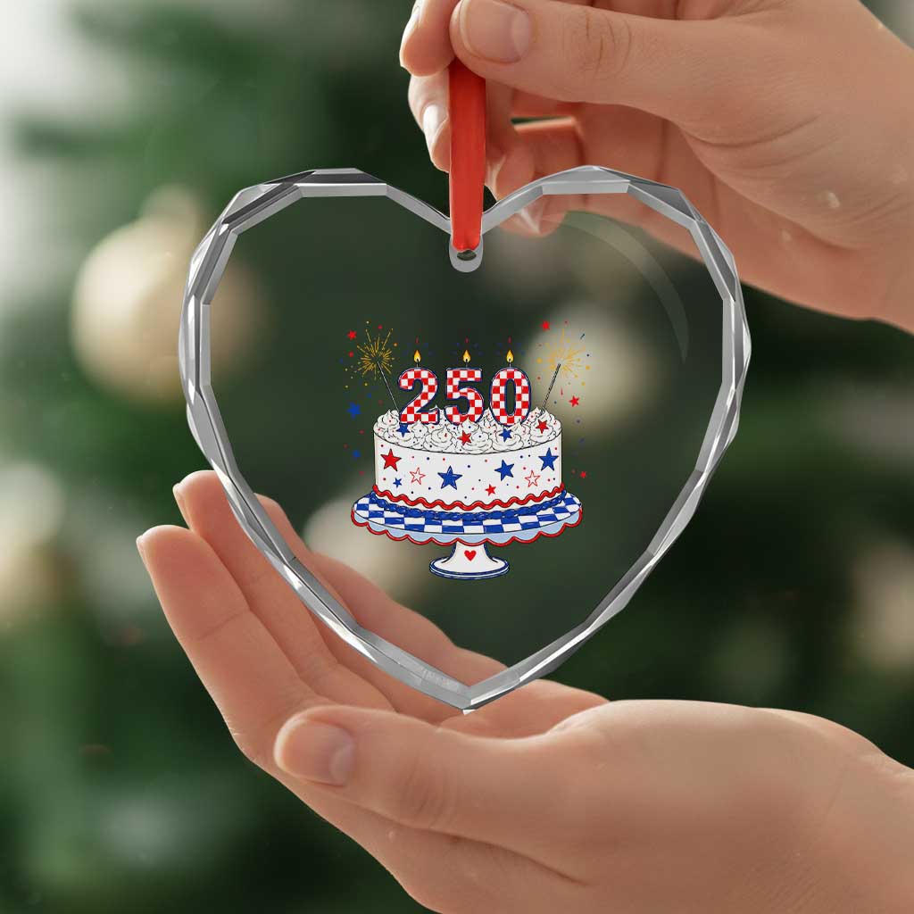 USA 250th Anniversary Birthday Cake Party Gift Heart Crystal Glass Ornament