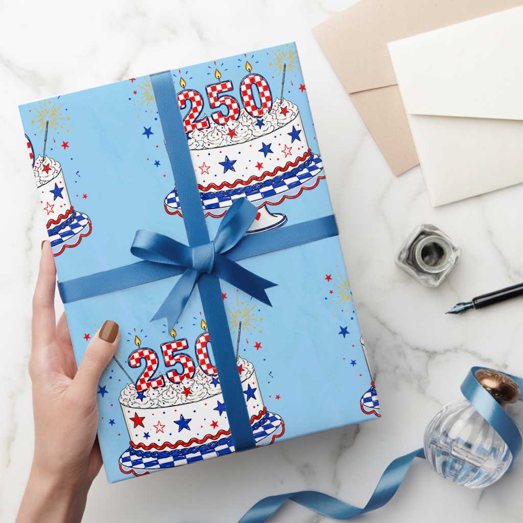 USA 250th Anniversary Birthday Cake Party Gift Wrapping Paper Roll
