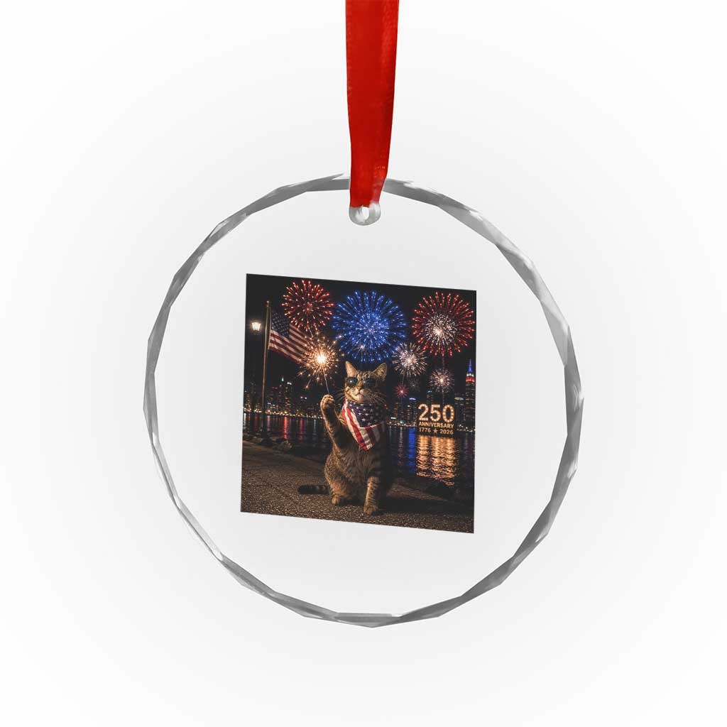 USA 250th Anniversary Cat Crystal Glass Ornament Funny 4th Of July Independence Day 250 Years 1776 2026 Patriotic Celebration Meme
