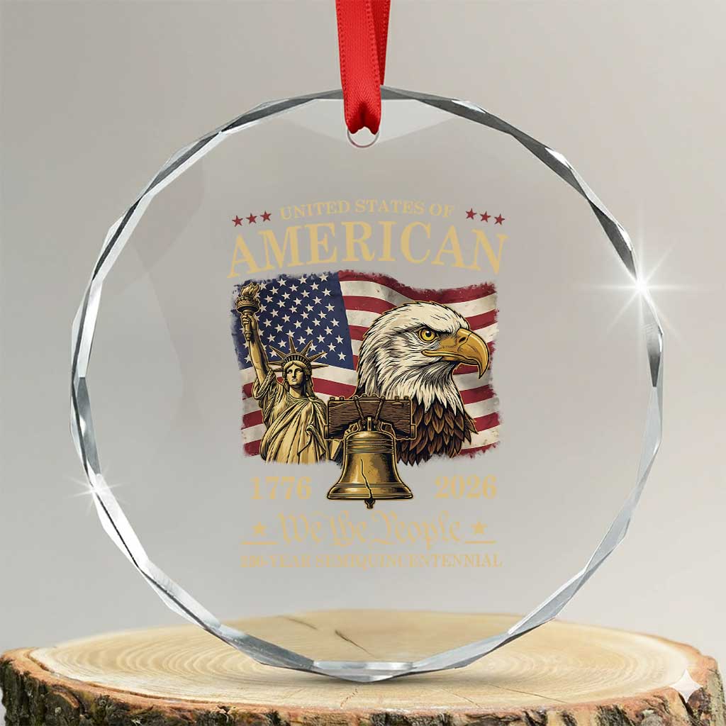 USA 250th Anniversary Crystal Glass Ornament America 1776-2026 Patriotic Eagle Liberty Bell