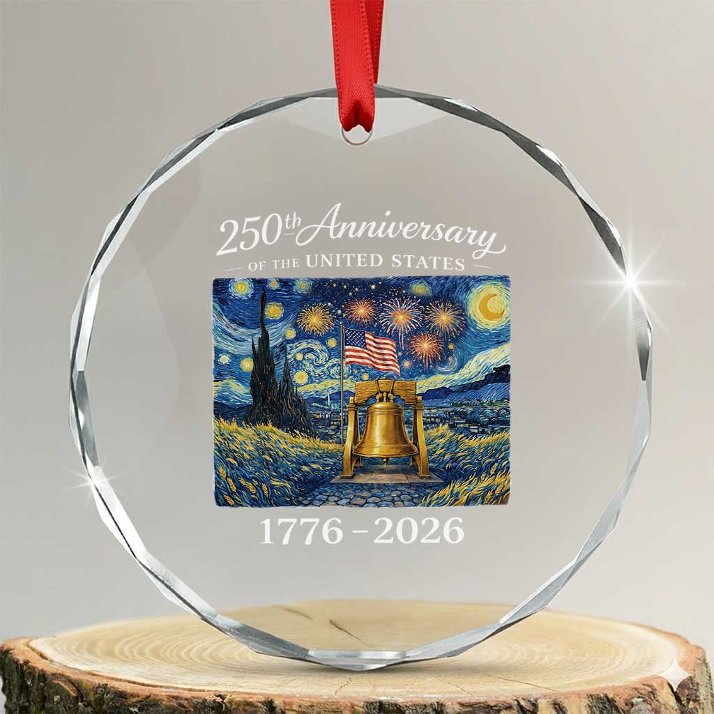 USA 250th Anniversary Crystal Glass Ornament Liberty Bell 1776–2026 Patriotic American Flag Starry Night