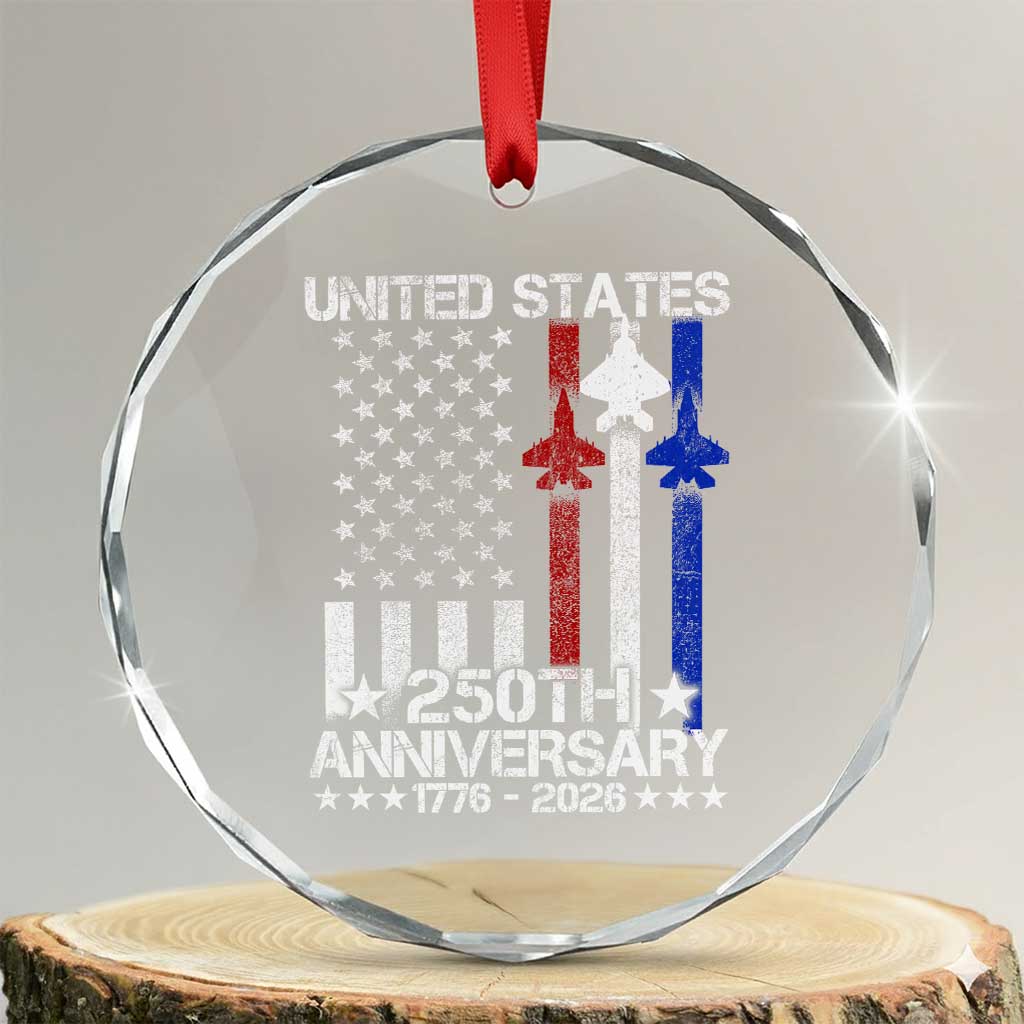 USA 250th Anniversary Crystal Glass Ornament Vintage American Flag Jets Semiquincentennial