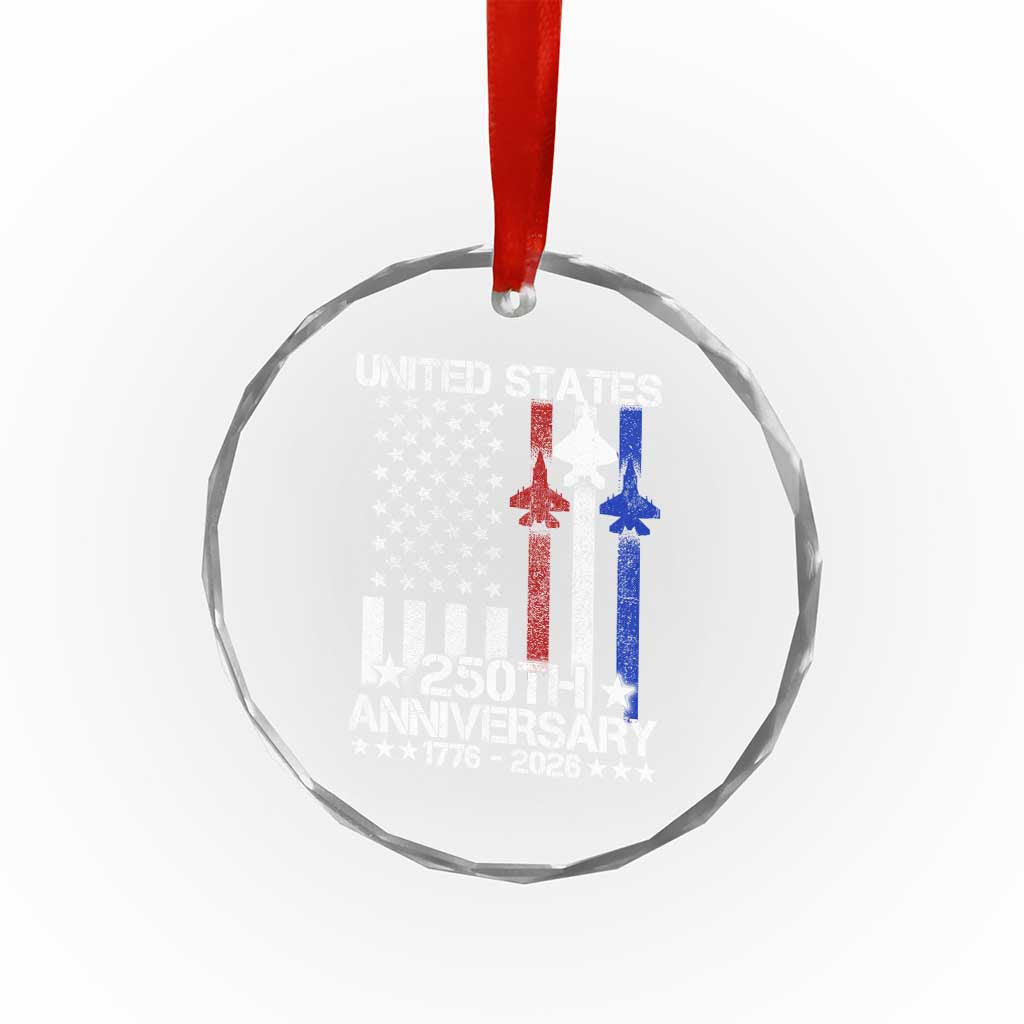 USA 250th Anniversary Crystal Glass Ornament Vintage American Flag Jets Semiquincentennial