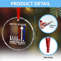USA 250th Anniversary Crystal Glass Ornament Vintage American Flag Jets Semiquincentennial