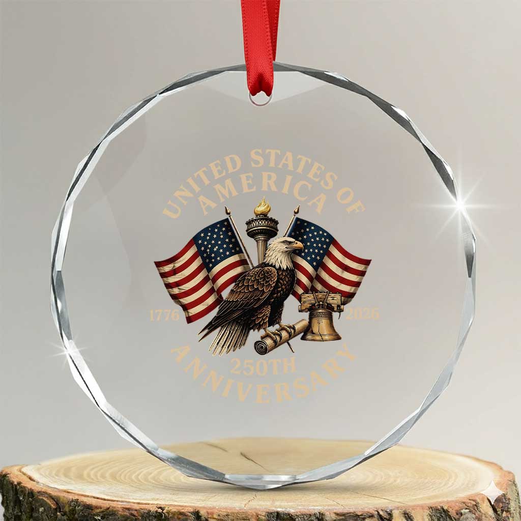USA 250th Anniversary Crystal Glass Ornament Vintage Eagle US Flag Independence Day 4th July Patriotic
