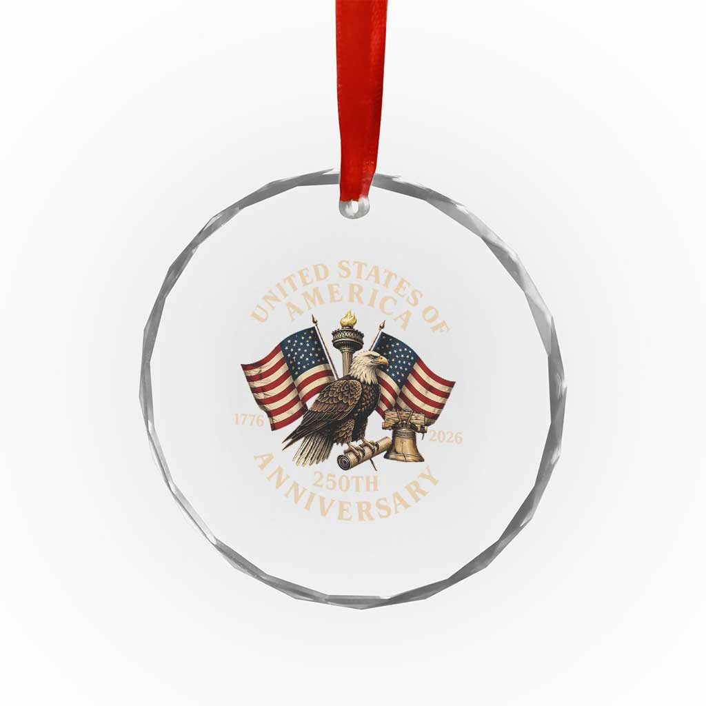 USA 250th Anniversary Crystal Glass Ornament Vintage Eagle US Flag Independence Day 4th July Patriotic