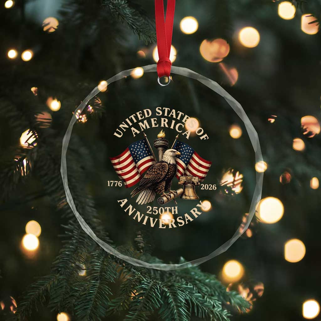 USA 250th Anniversary Crystal Glass Ornament Vintage Eagle US Flag Independence Day 4th July Patriotic