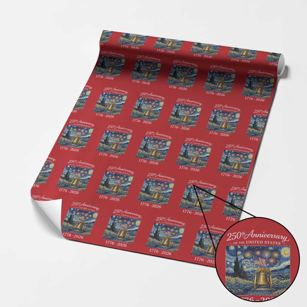 USA 250th Anniversary Wrapping Paper Roll Liberty Bell 1776–2026 Patriotic American Flag Starry Night