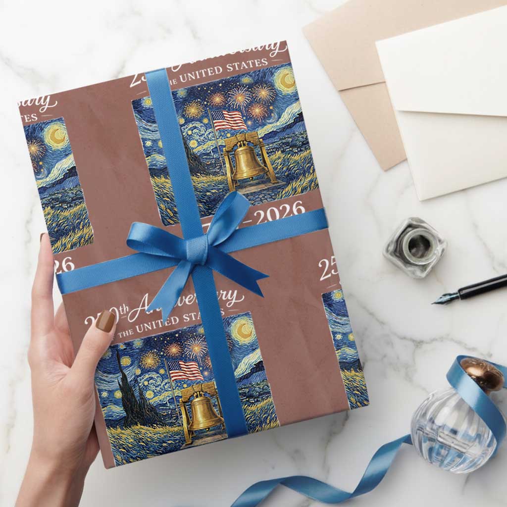 USA 250th Anniversary Wrapping Paper Roll Liberty Bell 1776–2026 Patriotic American Flag Starry Night