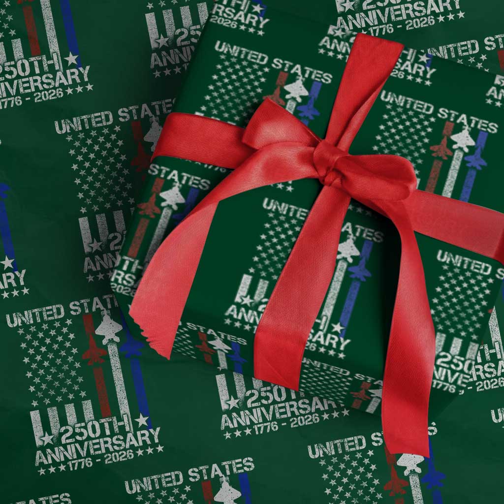 USA 250th Anniversary Wrapping Paper Roll Vintage American Flag Jets Semiquincentennial