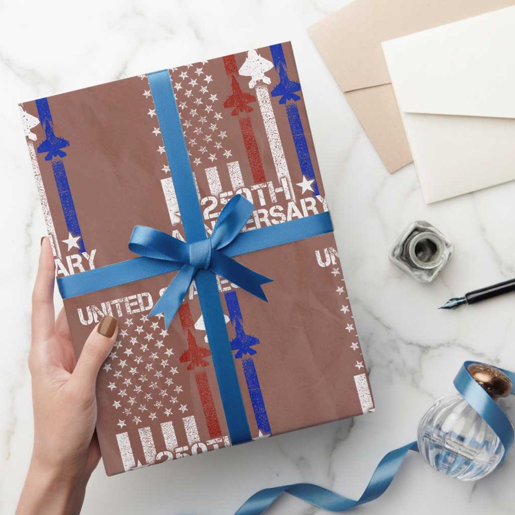 USA 250th Anniversary Wrapping Paper Roll Vintage American Flag Jets Semiquincentennial