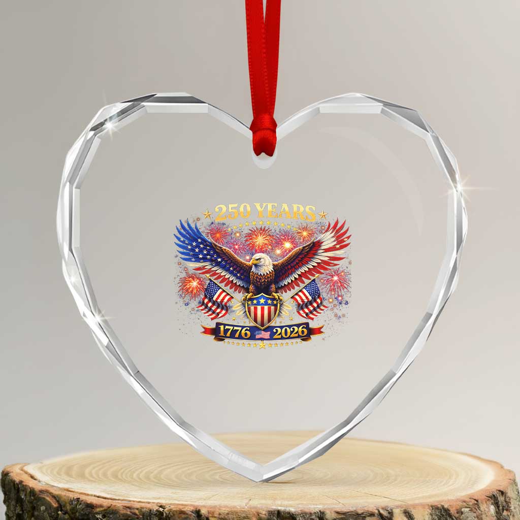 USA 250th Anniversary Eagle Heart Crystal Glass Ornament 4th July Independence Day Patriotic USA Flag