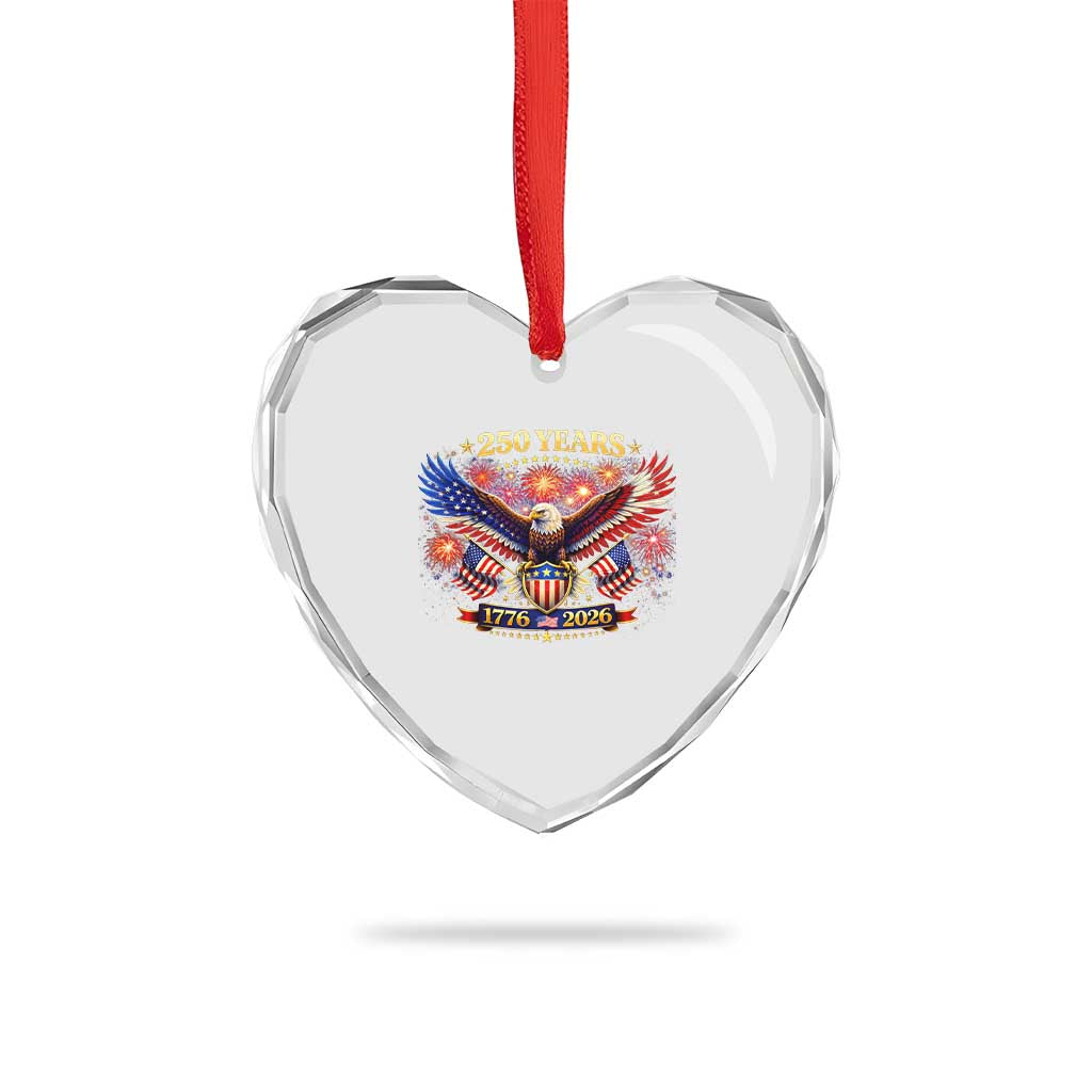 USA 250th Anniversary Eagle Heart Crystal Glass Ornament 4th July Independence Day Patriotic USA Flag
