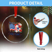 USA 250th Anniversary Flag Floral Graphic Crystal Glass Ornament 250 Years America Patriot 4th of July Patriotism Gift