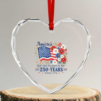 USA 250th Anniversary Flag Floral Graphic Heart Crystal Glass Ornament 250 Years America Patriot 4th of July Patriotism Gift