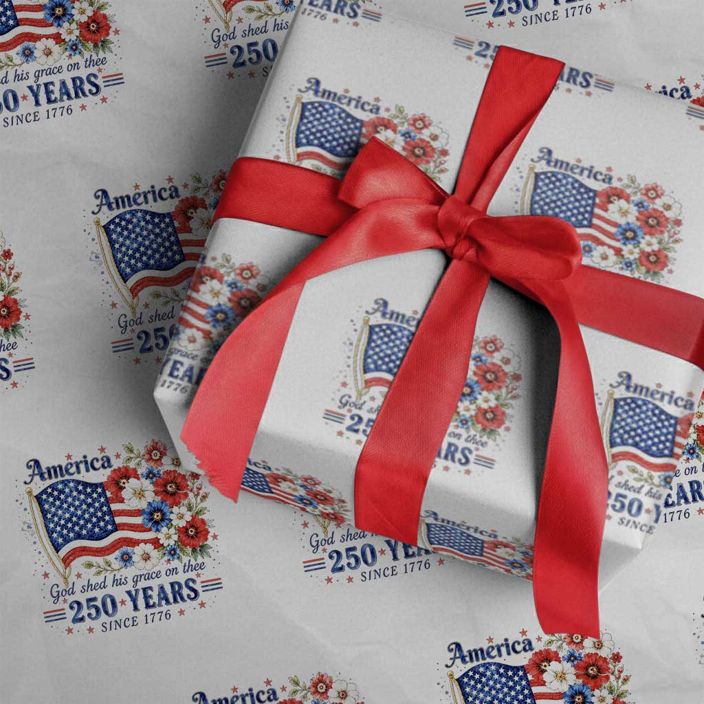 USA 250th Anniversary Flag Floral Graphic Wrapping Paper Roll 250 Years America Patriot 4th of July Patriotism Gift