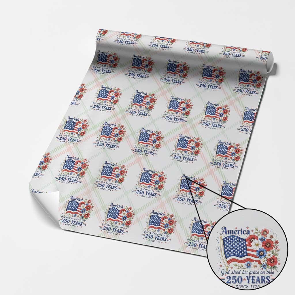 USA 250th Anniversary Flag Floral Graphic Wrapping Paper Roll 250 Years America Patriot 4th of July Patriotism Gift