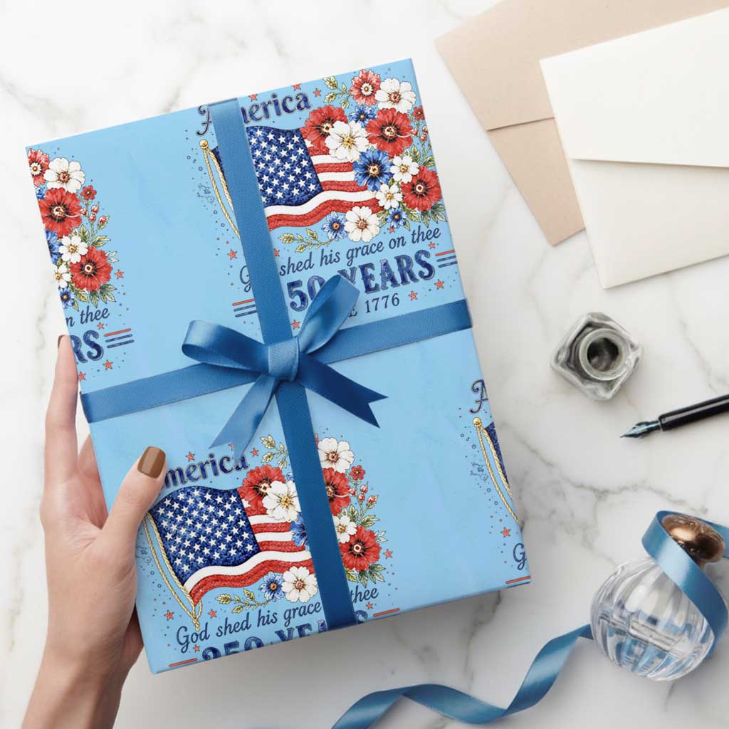 USA 250th Anniversary Flag Floral Graphic Wrapping Paper Roll 250 Years America Patriot 4th of July Patriotism Gift