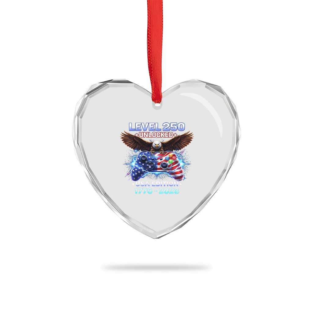 USA 250th Anniversary Gamer Heart Crystal Glass Ornament Level 250 USA Edition 1776 2026 Bald Eagle