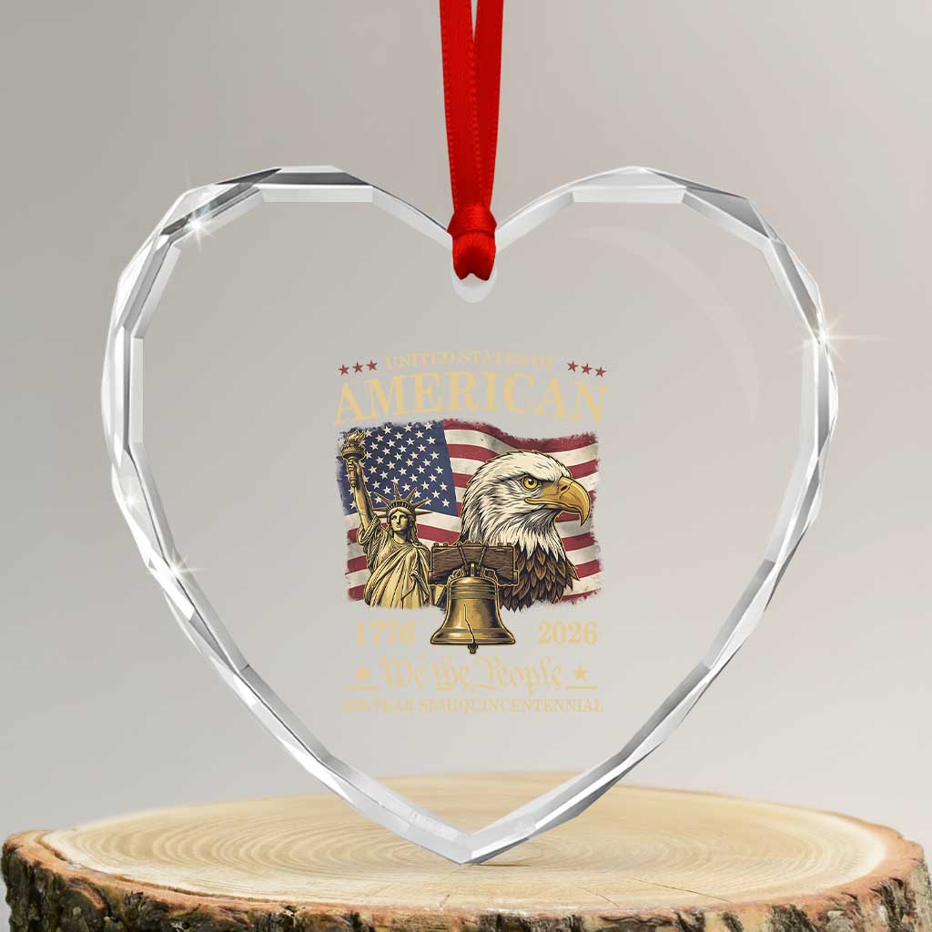 USA 250th Anniversary Heart Crystal Glass Ornament America 1776-2026 Patriotic Eagle Liberty Bell
