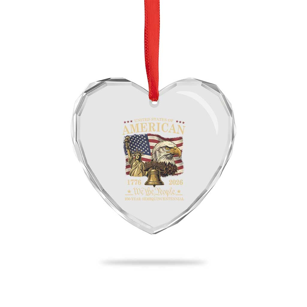 USA 250th Anniversary Heart Crystal Glass Ornament America 1776-2026 Patriotic Eagle Liberty Bell