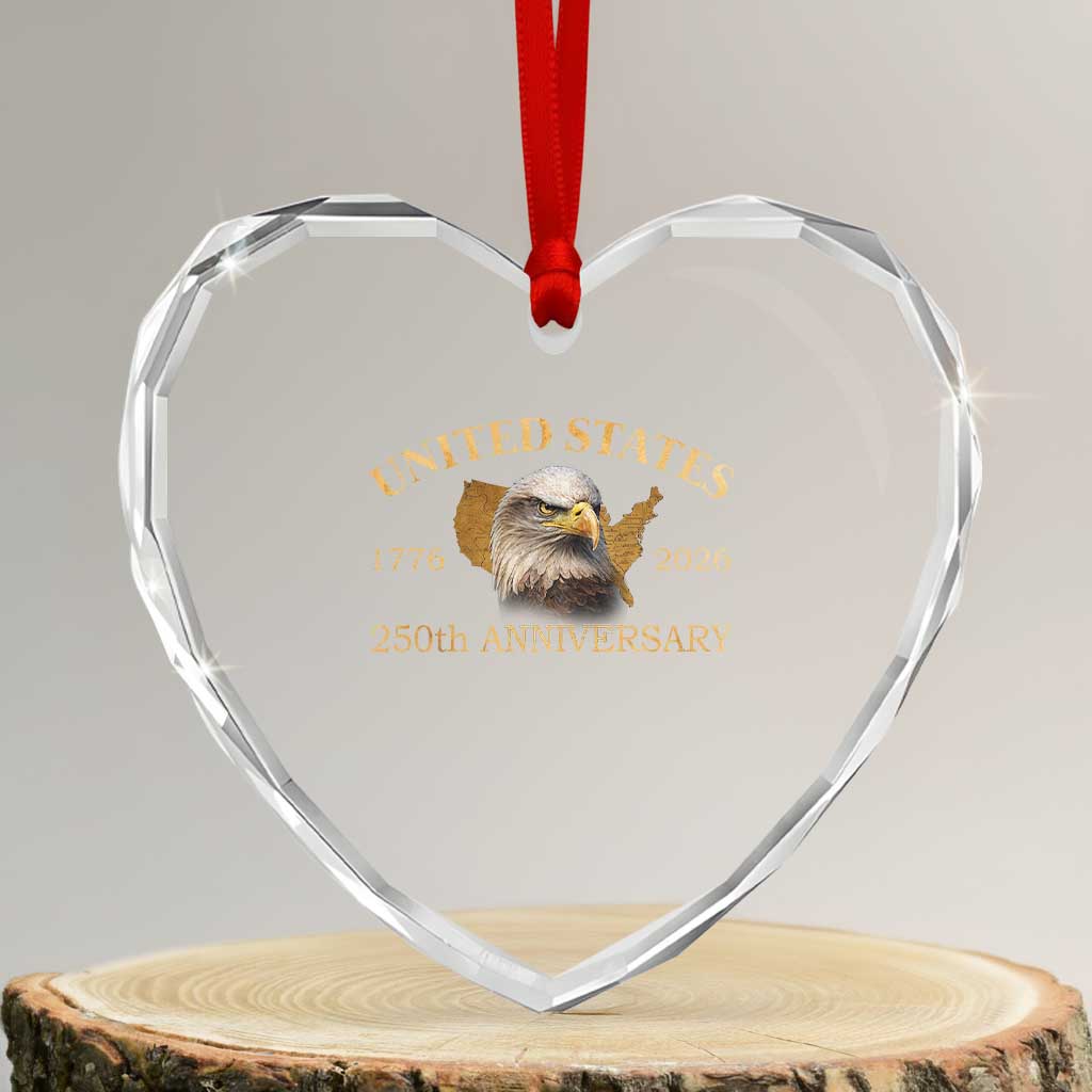 USA 250th Anniversary Heart Crystal Glass Ornament American Map Patriotic 1776-2026 America 250