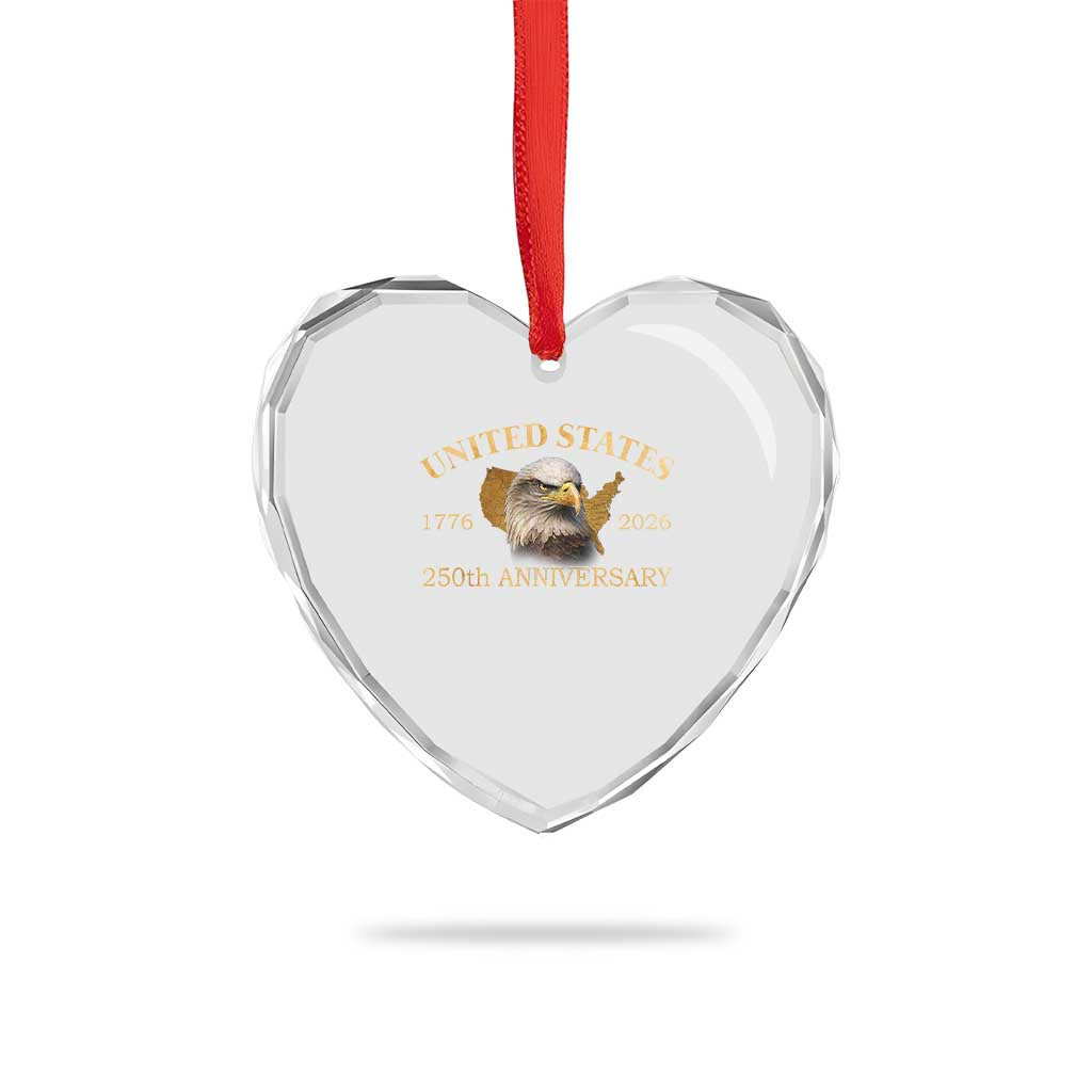 USA 250th Anniversary Heart Crystal Glass Ornament American Map Patriotic 1776-2026 America 250