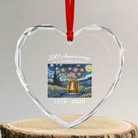 USA 250th Anniversary Heart Crystal Glass Ornament Liberty Bell 1776–2026 Patriotic American Flag Starry Night