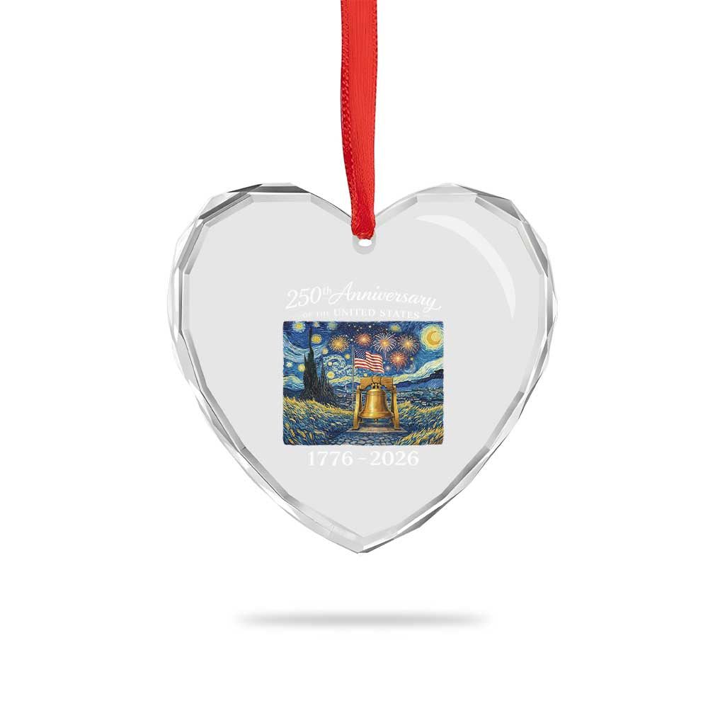 USA 250th Anniversary Heart Crystal Glass Ornament Liberty Bell 1776–2026 Patriotic American Flag Starry Night