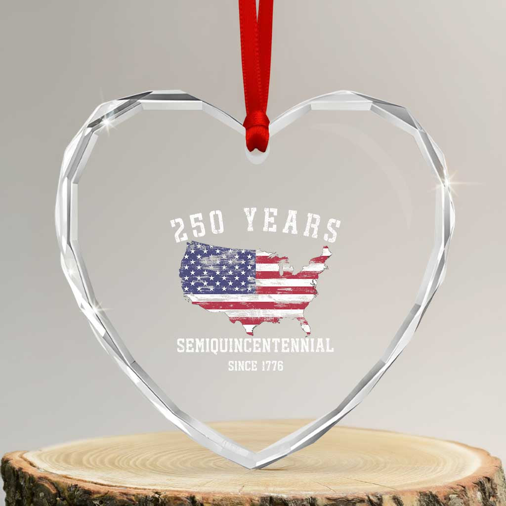 USA 250th Anniversary Heart Crystal Glass Ornament United States Semiquincentennial 1776 2026 Patriotic Independence Day
