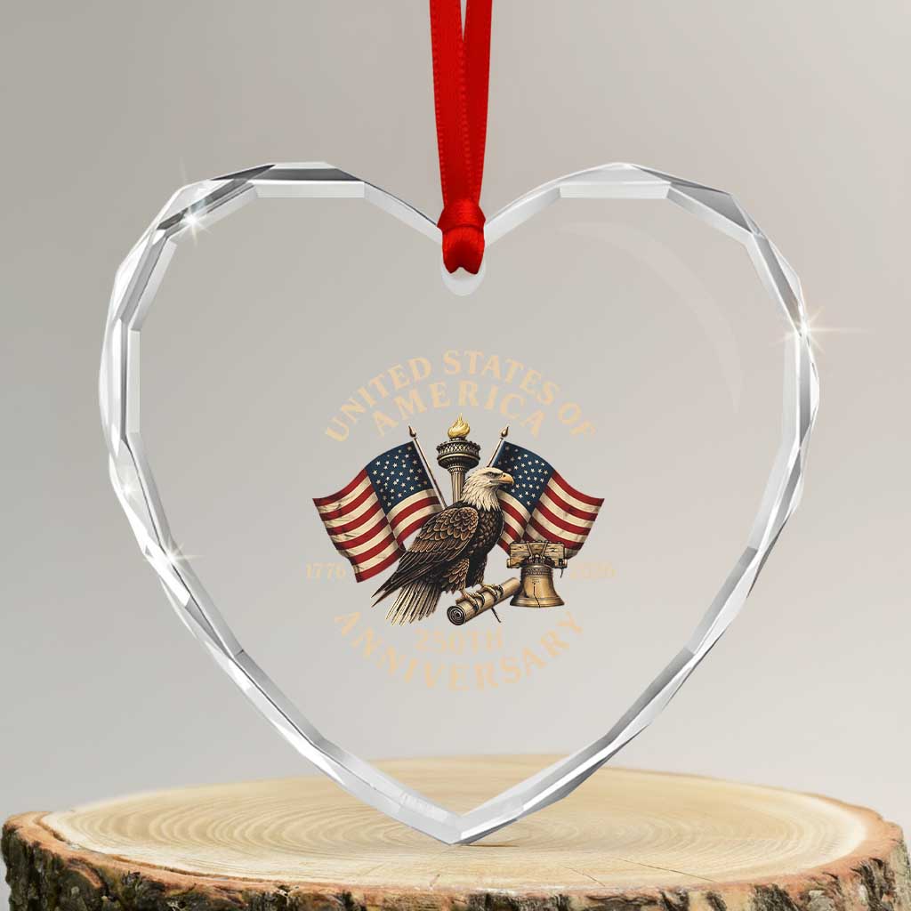 USA 250th Anniversary Heart Crystal Glass Ornament Vintage Eagle US Flag Independence Day 4th July Patriotic