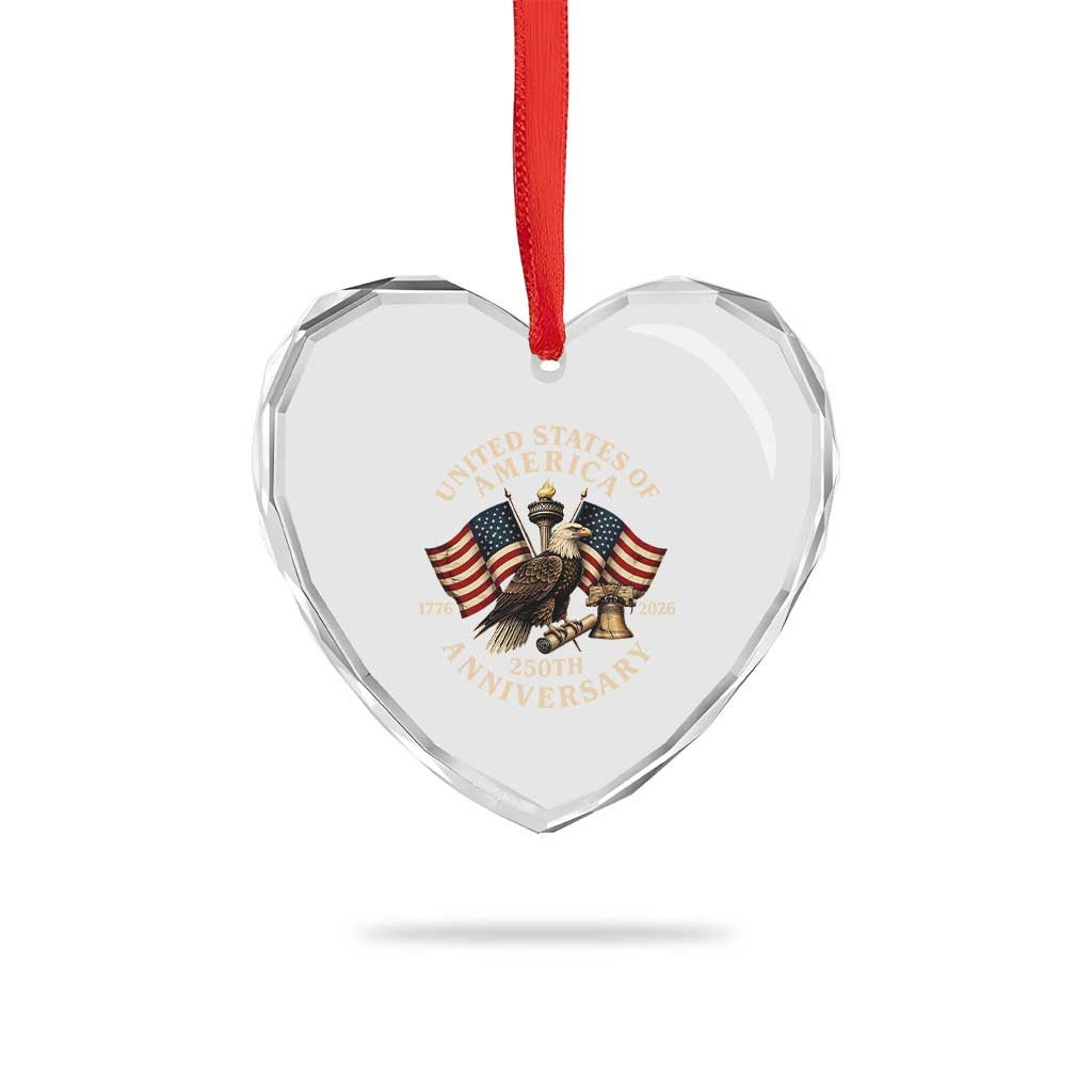 USA 250th Anniversary Heart Crystal Glass Ornament Vintage Eagle US Flag Independence Day 4th July Patriotic