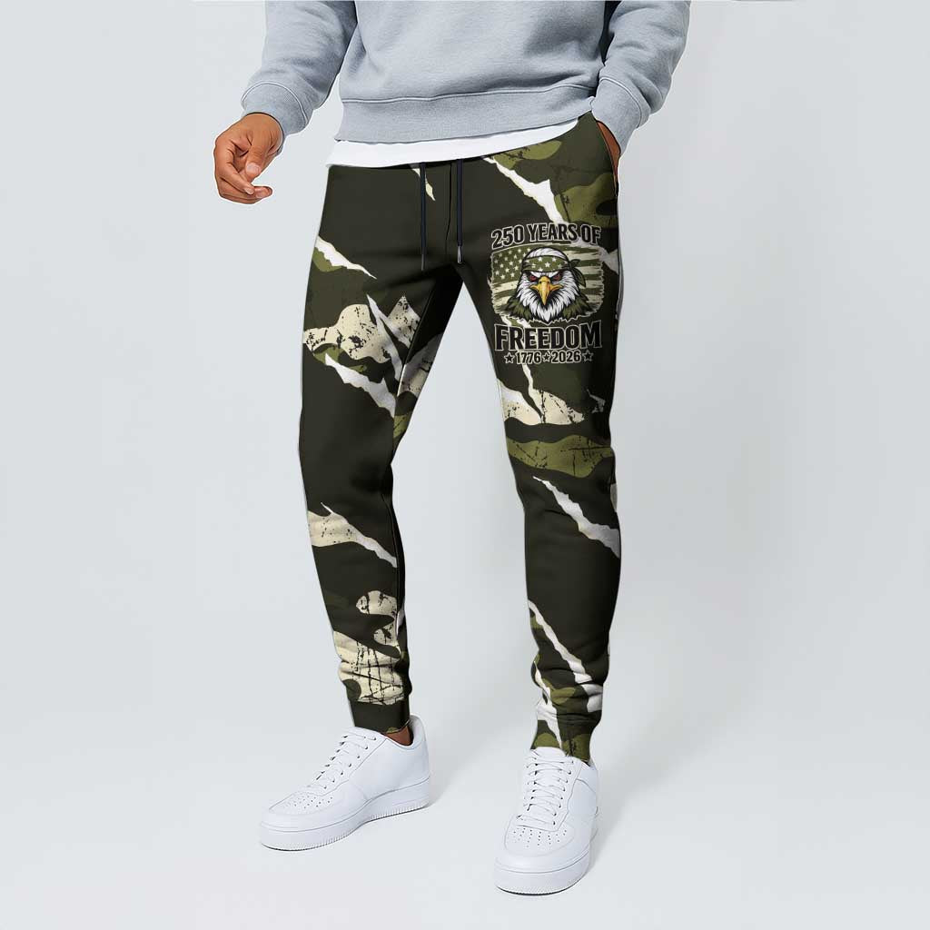 USA 250th Anniversary Jogger Pants Eagle Camouflage Zipper Stylized