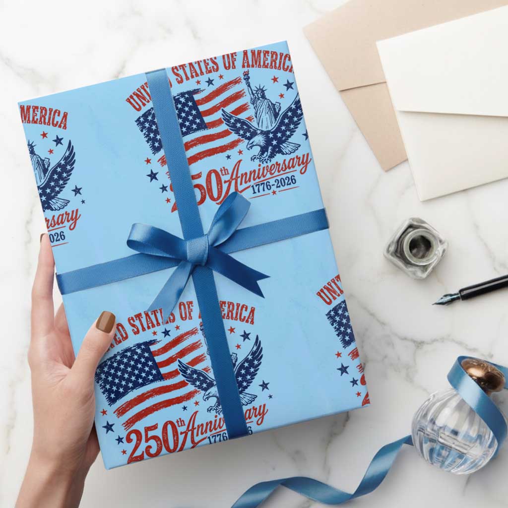 USA 250th Anniversary Wrapping Paper Roll Land Of The Free USA Patriotic 1776 2026 Statue Of Liberty Eagle Flag