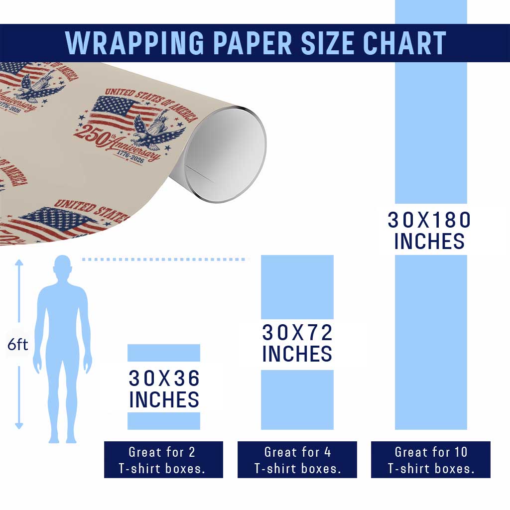 USA 250th Anniversary Wrapping Paper Roll Land Of The Free USA Patriotic 1776 2026 Statue Of Liberty Eagle Flag